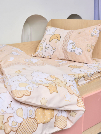 Детское постельное белье поплин с простыней на резинке / Медвежата