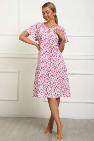 Женская сорочка 29531 / белый + розовые цветы