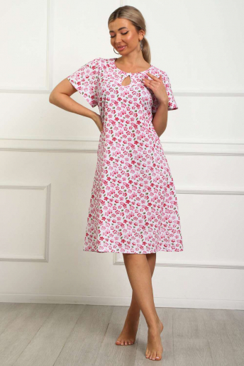 Женская сорочка 29531 / белый + розовые цветы