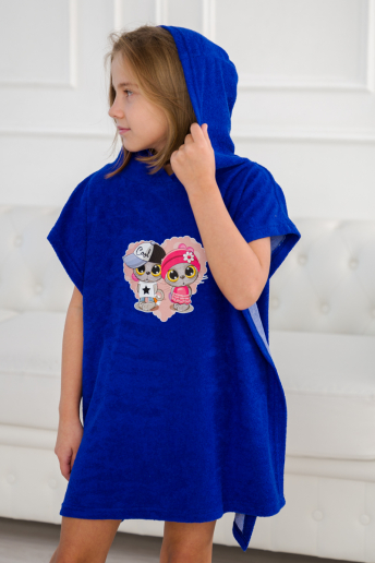 Халат детский Пончо махра Друзья / Синий