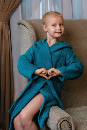Детский махровый халат с капюшоном / морская волна