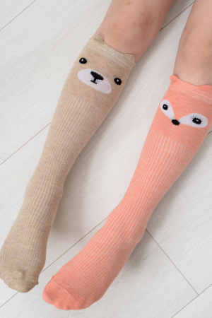 Детские гольфы Мишка и лиса (набор 2 пары) / бежевый, персик