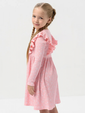 Детское платье "Бетти" длинный рукав / Нежно-розовый (сердечки)
