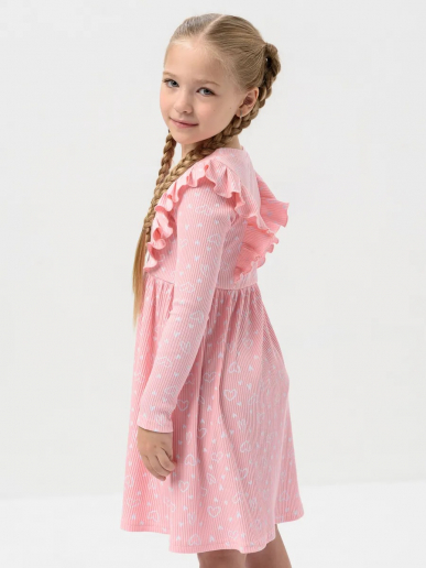 Детское платье "Бетти" длинный рукав / Нежно-розовый (сердечки)