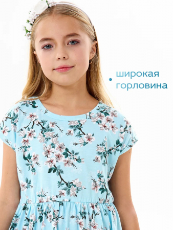 Детское платье "Ласточка" / Цветущий сад на голубом