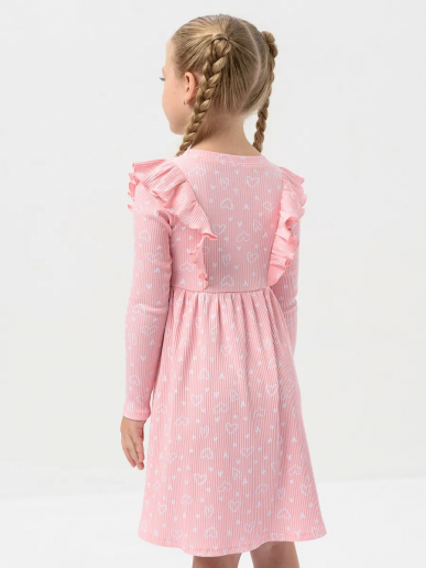 Детское платье "Бетти" длинный рукав / Нежно-розовый (сердечки)