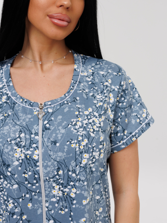 Женский халат Х-95(К) / Серо-голубой (цветы)