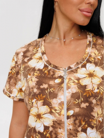 Женский халат Х-95(К) / Коричневый (цветы)