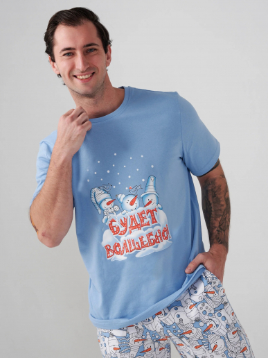 Мужская пижама "Снеговик" 2413-К / Голубой