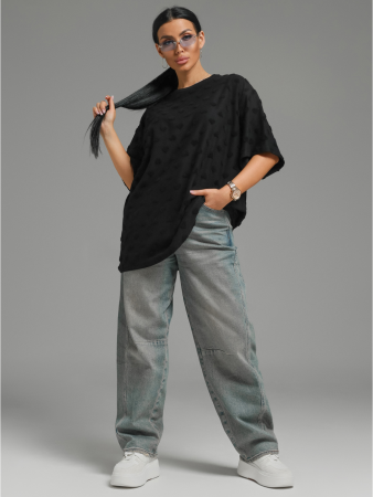 Женская футболка Ирбис / Махра, черный сердечки