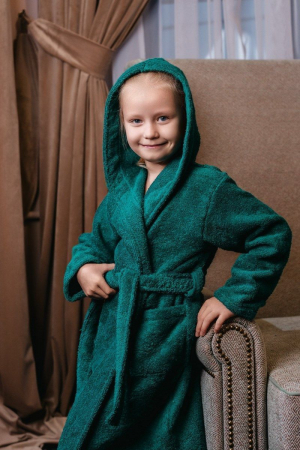 Детский махровый халат с капюшоном / изумруд