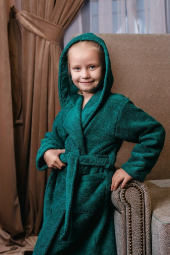 Детский махровый халат с капюшоном / изумруд
