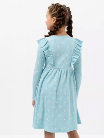 Детское платье "Бетти" длинный рукав / Голубой (цветочек)