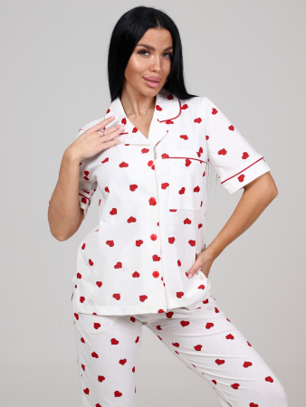 Женская пижама ЛЕДИ КК-61 / Красные сердечки на белом