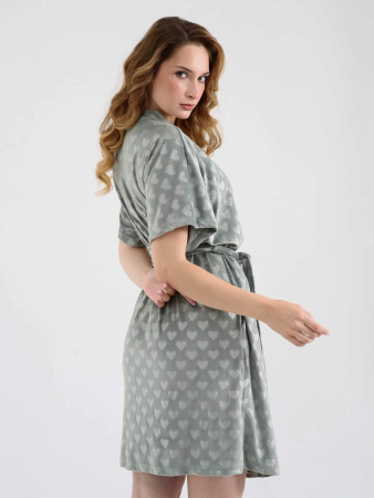 Женский халат "Велюровое сердце" 2186-В / Зеленый (сердечки)