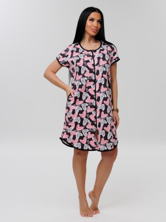 Женский халат Х-154(К) / Черный (белые сердечки)