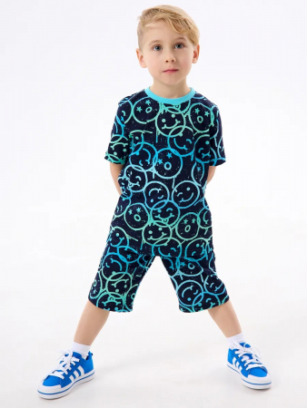 Детская пижама с шортами "Сорванец" / Смайлики на синем
