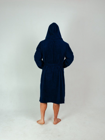 Мужской махровый халат PandaHug с капюшоном / синий