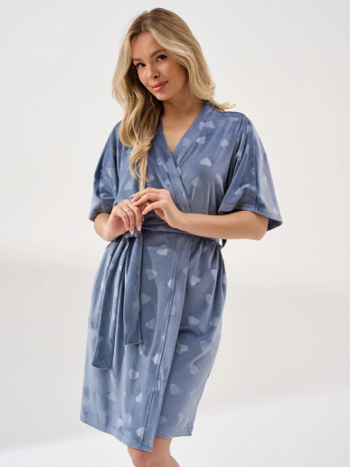 Женский халат "Велюровое сердце" 2186-В / Индиго (сердечки)