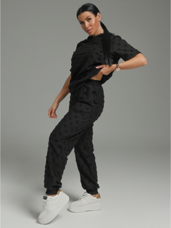 Женский костюм Суфле / Махра, черный сердечки