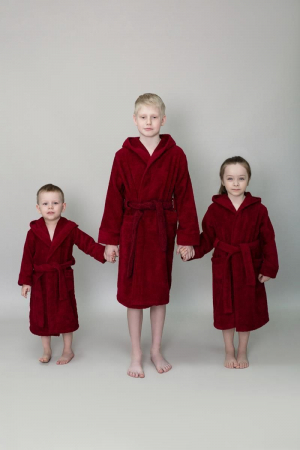 Детский махровый халат с капюшоном / бордовый