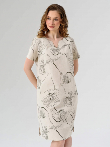 Женское платье "Вологда" 1929-П/л / Бежевый (тюльпаны)