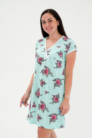 Женская ночная сорочка Социал / розы на фисташковом