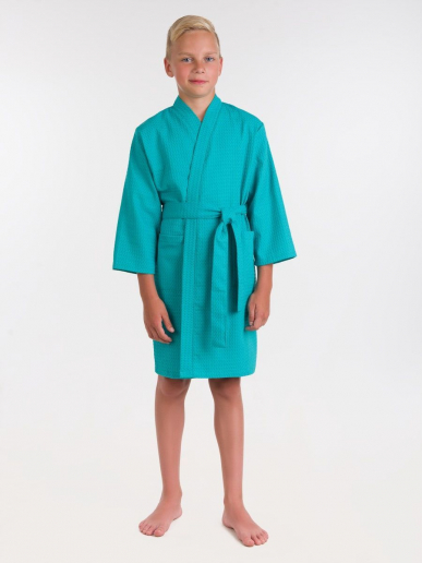 Детский вафельный халат / изумрудный
