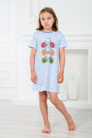Ночная сорочка детская из кулирки с коротким рукавом Fruits&bikes / Голубой