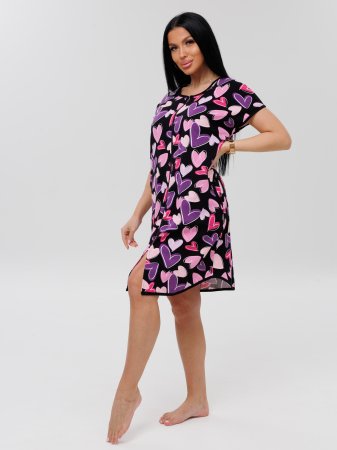 Женский халат Х-154(К) / Черный (фиолетовые сердечки)