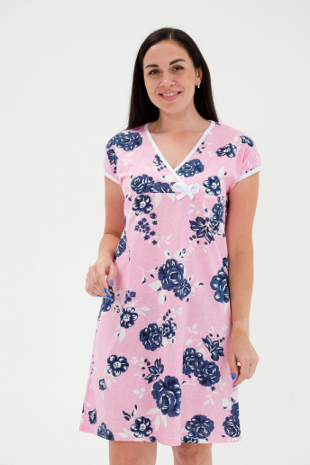 Женская ночная сорочка Социал / темно синие цветы