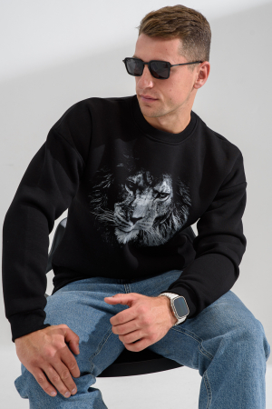 Мужской свитшот 8559 / черный+лев