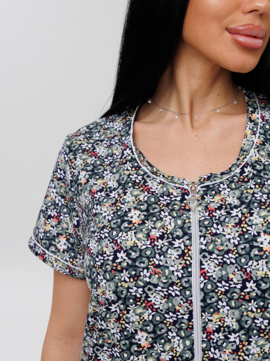 Женский халат Х-95(К) / Серо-зеленый (мелкие цветы)