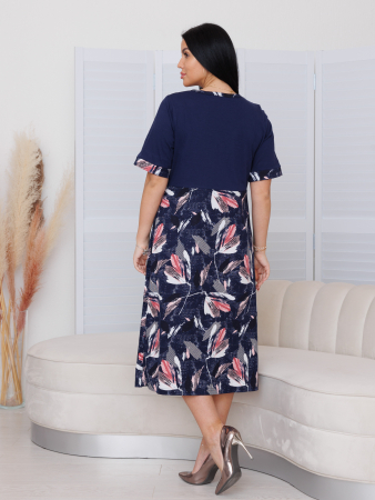 Женское платье Пл-167(К) / Темно-синий (розовые цветы)