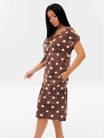 Женское платье Пл-82(К) / Коричневый (горох + надписи)