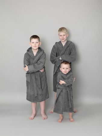 Детский махровый халат с капюшоном / темно-серый
