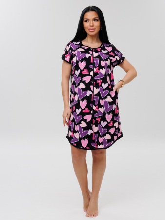 Женский халат Х-154(К) / Черный (фиолетовые сердечки)