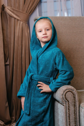 Детский махровый халат с капюшоном / морская волна