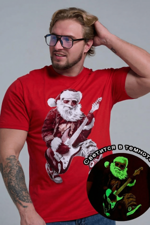 Мужская футболка 8581 / красный+Д мороз с гитарой