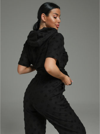 Женский костюм Суфле / Махра, черный сердечки