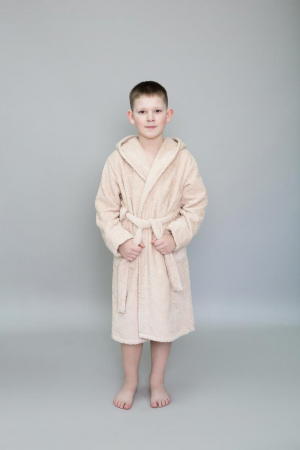 Детский махровый халат с капюшоном / бежевый