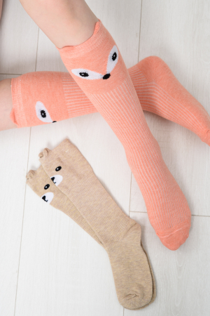 Детские гольфы Мишка и лиса (набор 2 пары) / бежевый, персик