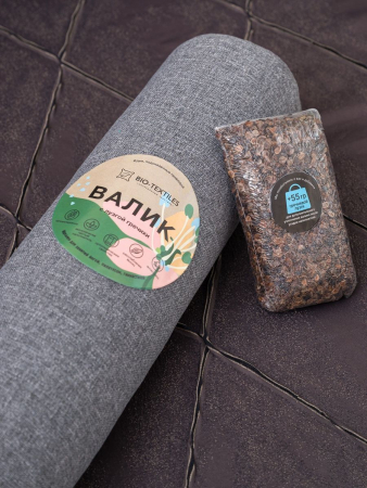 Валик ортопедический массажный для спины и поясницы с лузгой гречихи / серый