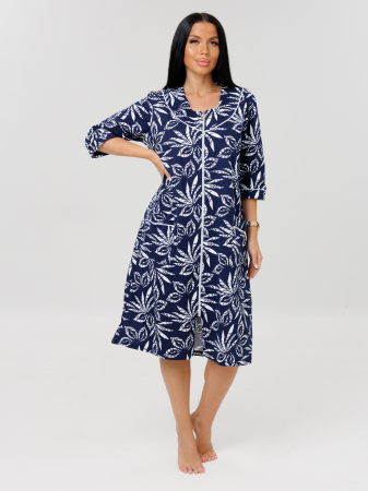 Женский халат Х-74(К) / Синий (листья)