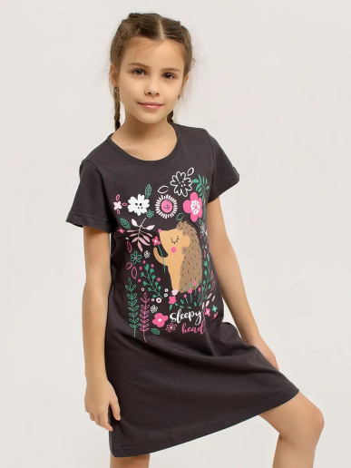 Детская сорочка "Ёжик" / Темно-серый арт. дк311с