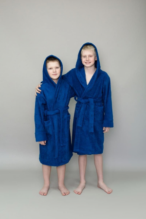 Детский махровый халат с капюшоном / темно-синий