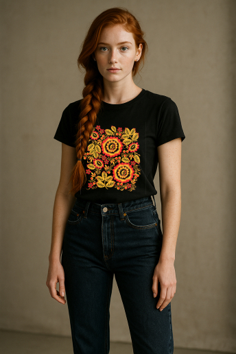 Футболка унисекс 8589 / черная+хохлома