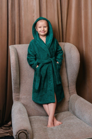 Детский махровый халат с капюшоном / изумруд