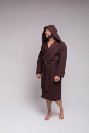 Мужской вафельный халат PandaHug Orlando с капюшоном / шоколадный