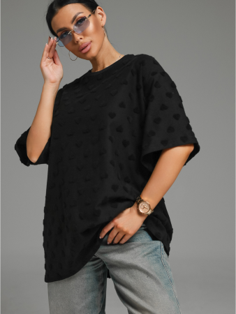 Женская футболка Ирбис / Махра, черный сердечки